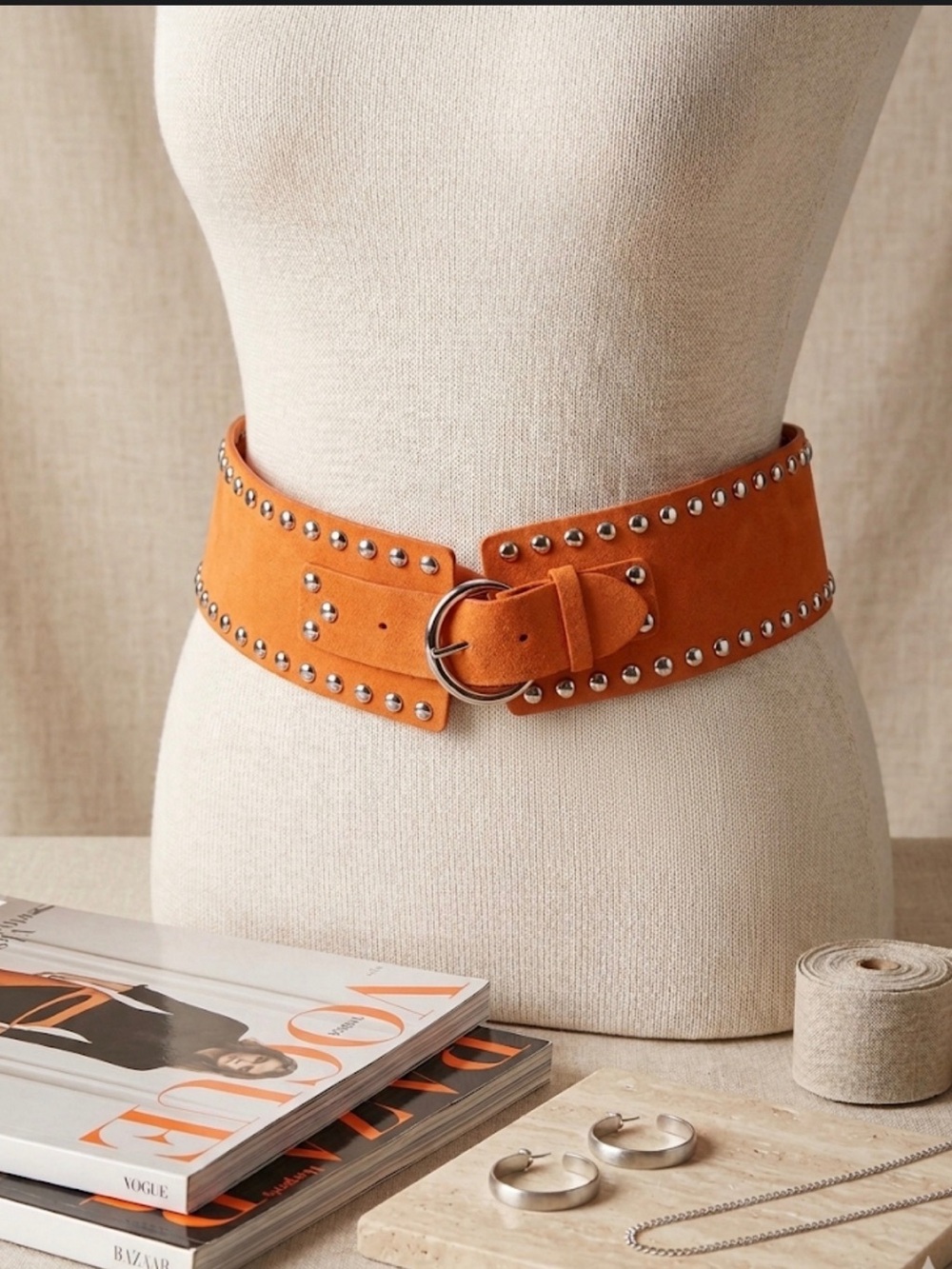 Zara Orange Studded Wide Waist Belt Size 85